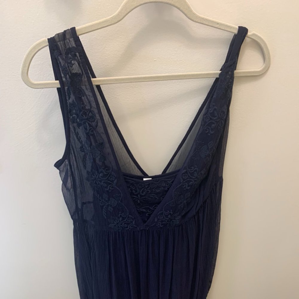 Sundance Navy Silk Midi Sleeveless dress